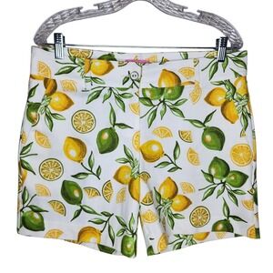 Isaac Mizrahi New York Womens Lemon Lime Citrus Print Shorts White Size 12